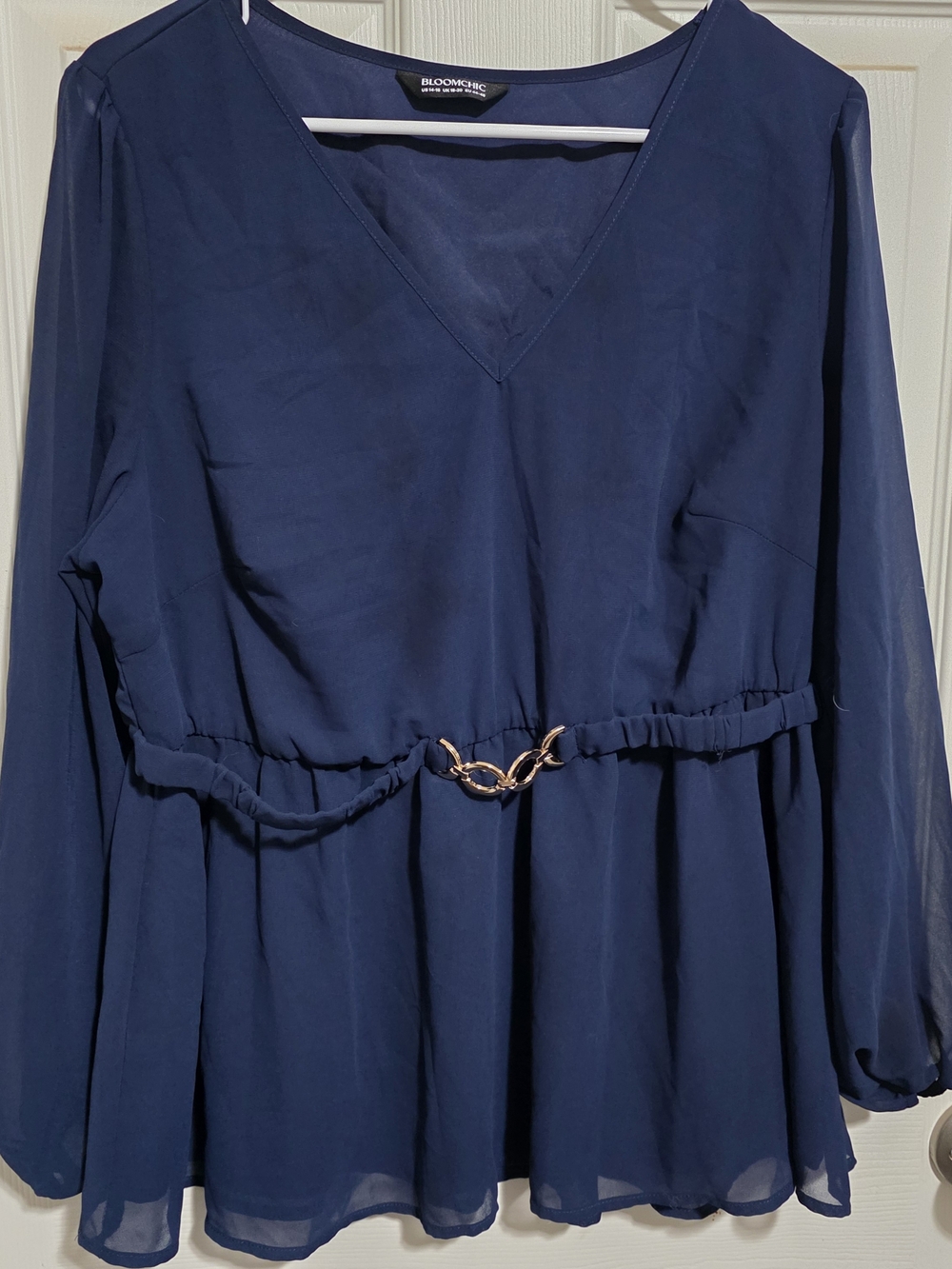 3/20$ BloomChic Navy Top with Gold Belt Accent